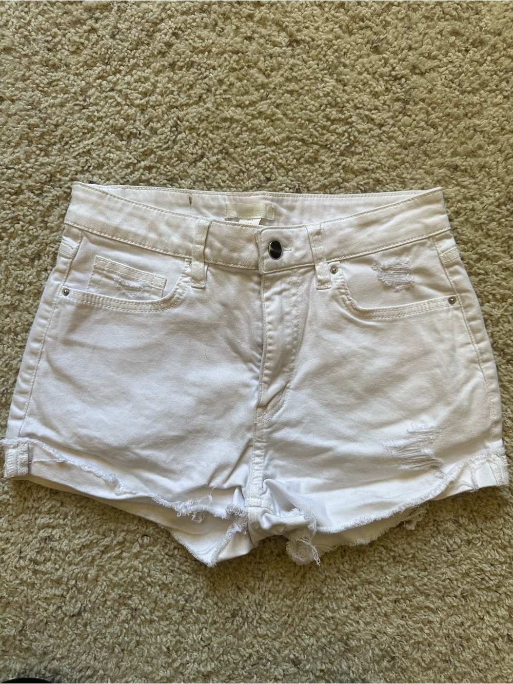 H&M White Distressed Denim Short Shorts - Women